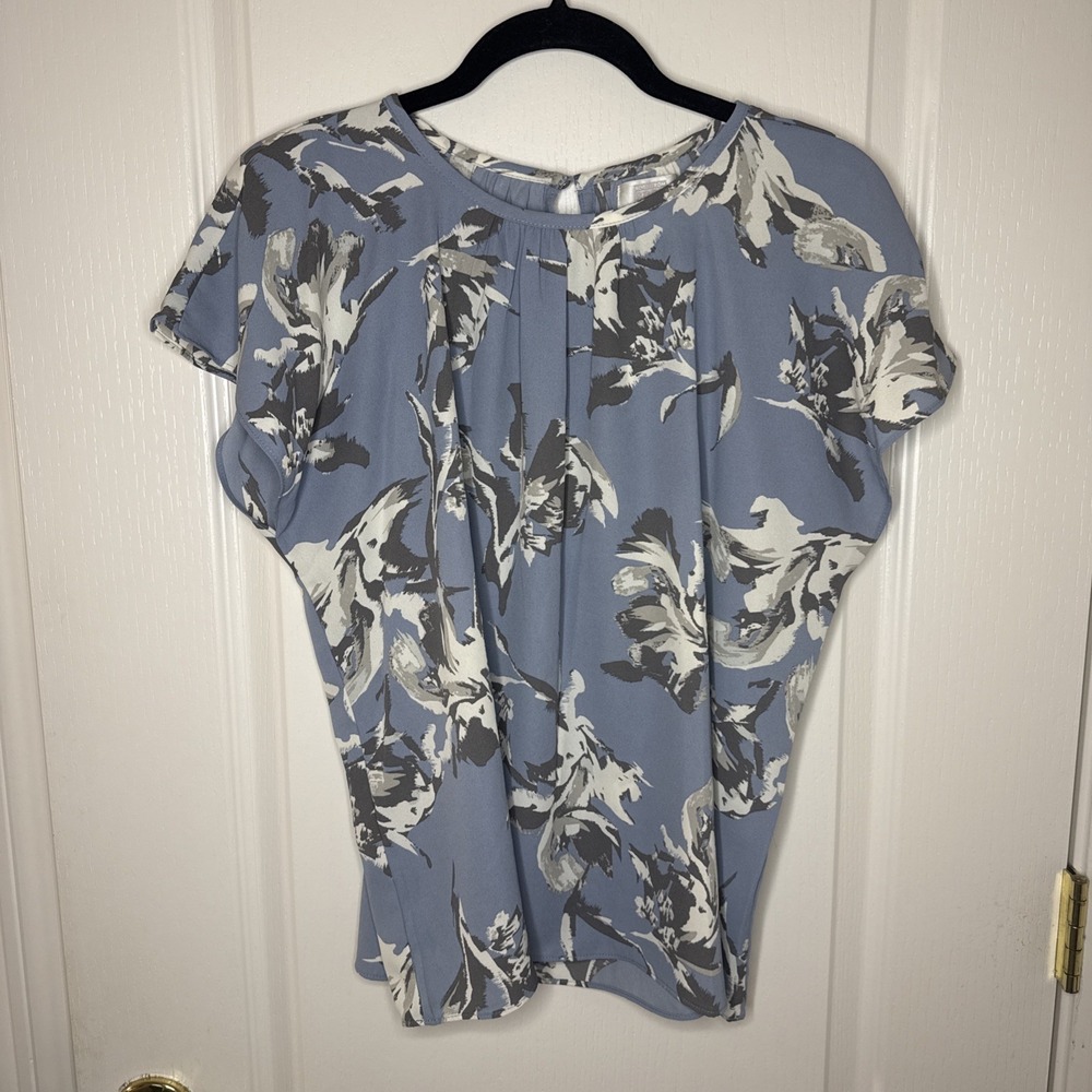 Nordstrom Rack Women M Blue Floral Abstract Flowy Blouse Top Sleeveless Boho